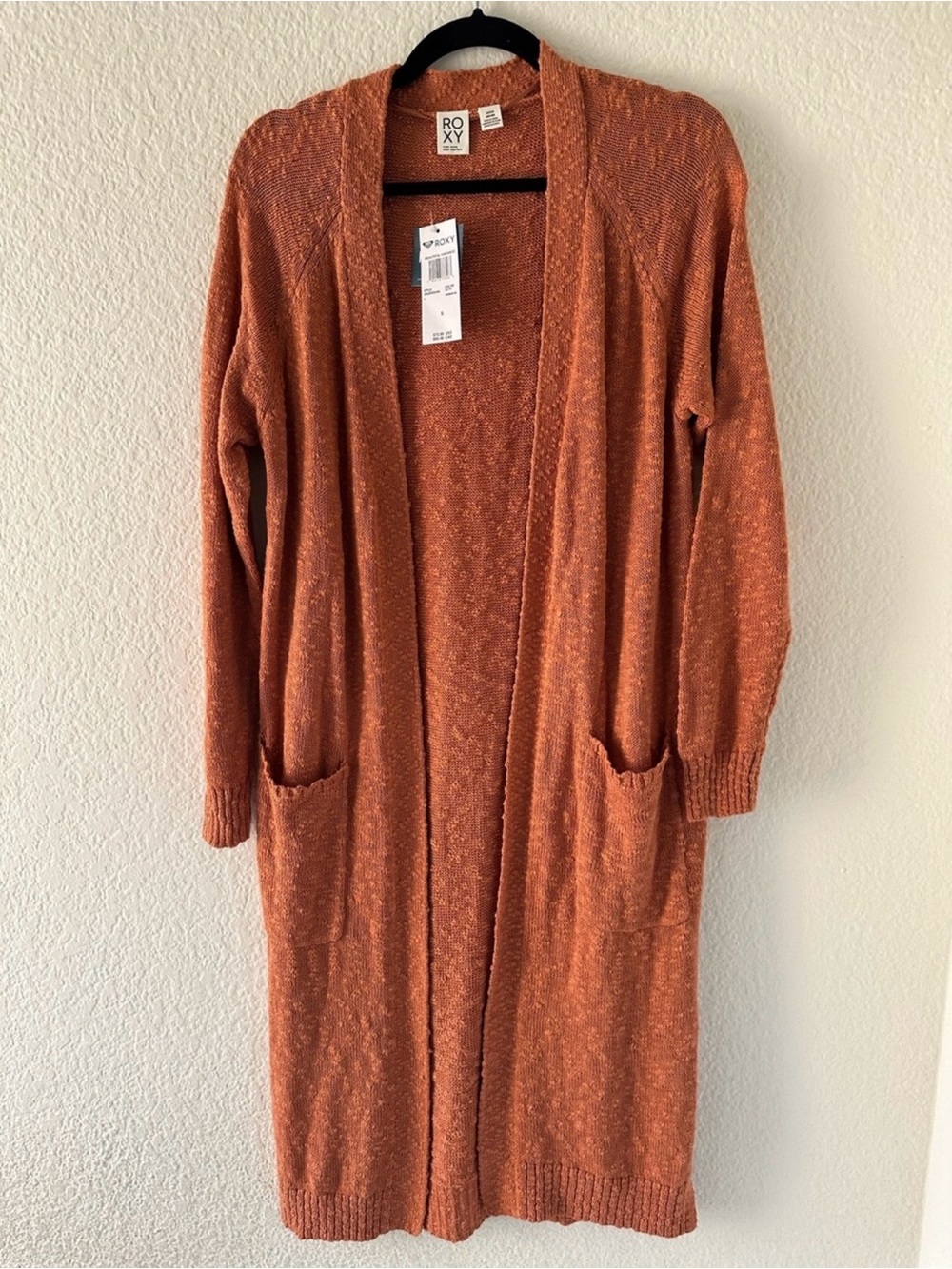 Roxy Long Open Front Cozy Cardigan Sweater - Rust